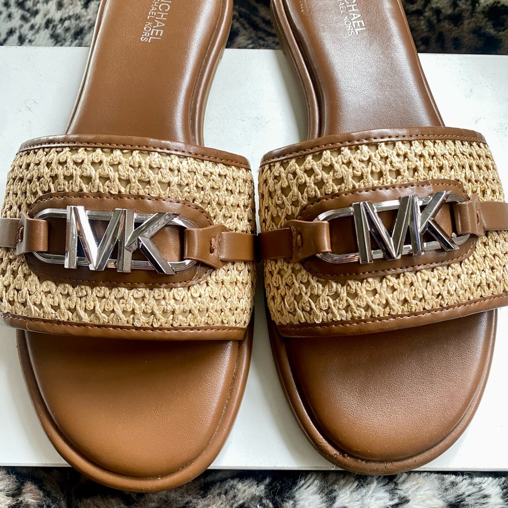 Michael Kors Ember Embellished Straw Slide Sandal